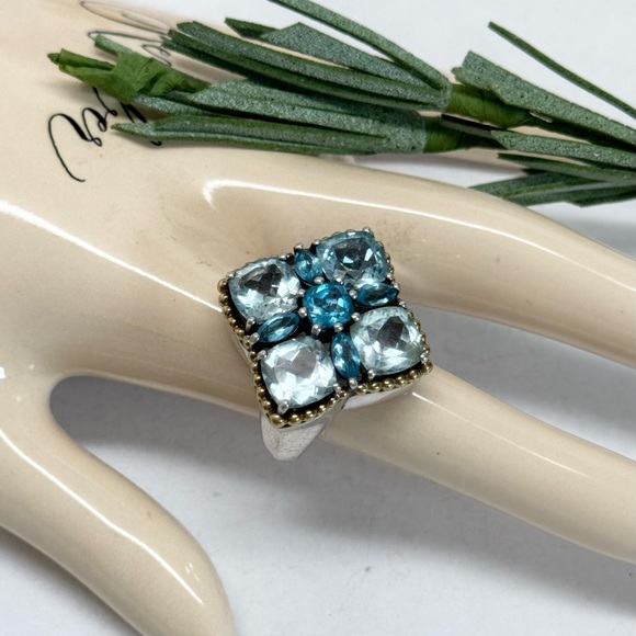 LAGOS Caviar .925/18K Gold Blue Topaz Statement Ring - Picture 11 of 11